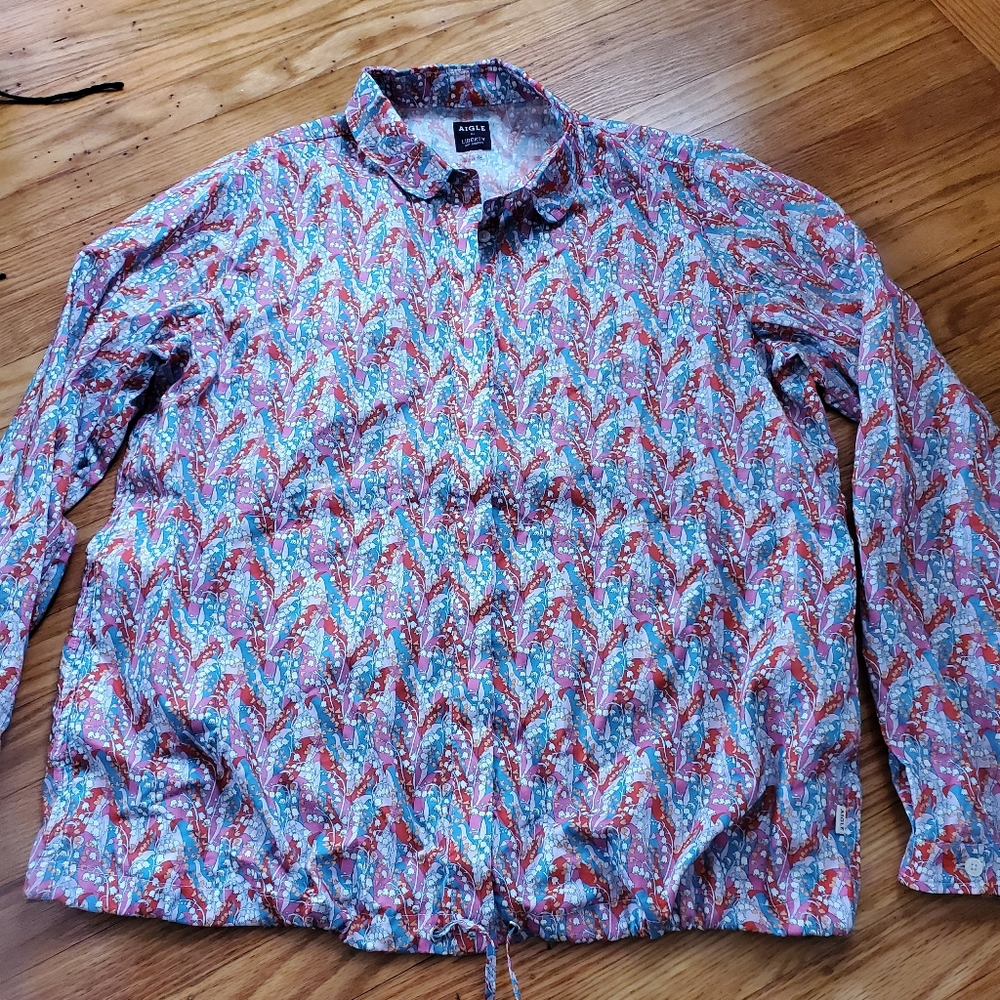 Aigle  By Liberty  Cotton Buttons Up Vibrant P Shirt Drawstring SZ 12  NEW